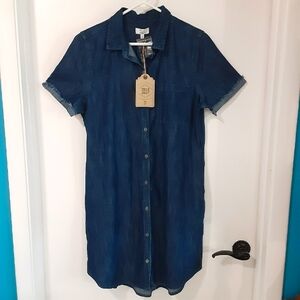 Denim Dress XL True Craft Collar Pockets Short Sleeve